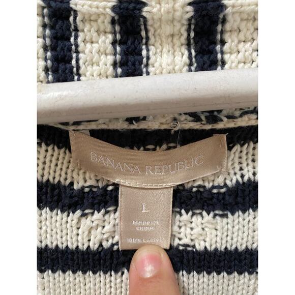 Banana Republic Blue White Open Knit Long Sleeves Stripe Sweater Size Large - Picture 2 of 3